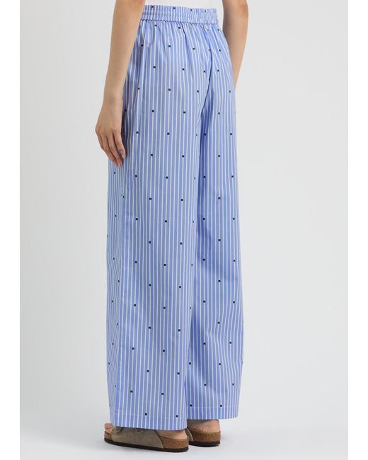 ROTATE SUNDAY Blue Striped Logo Cotton Trousers