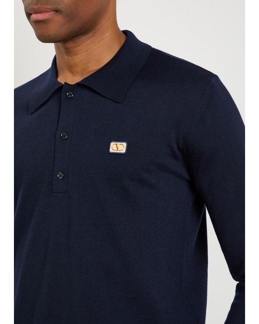 Valentino Garavani Blue Wool Polo Shirt for men