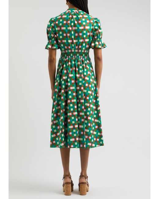 Diane von Furstenberg Green Erica Checked Stretch-Cotton Midi Dress