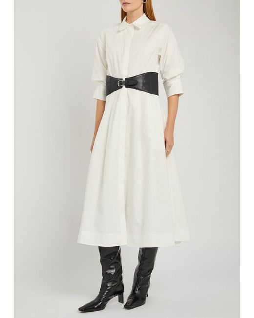 Jonathan Simkhai White Olson Belted Cotton-Blend Poplin Midi Shirt Dress