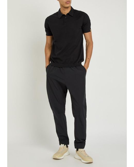 Now You Live Black Pickwell Fine-Knit Cotton Polo Shirt for men