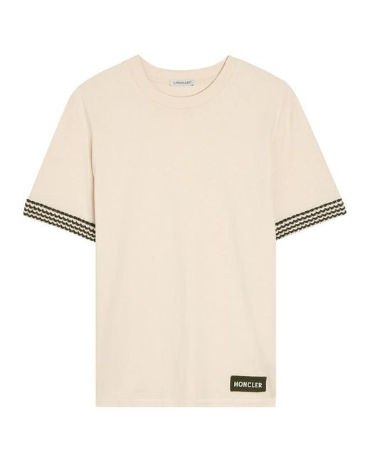 Moncler Natural Knit-Trimmed Cotton T-Shirt