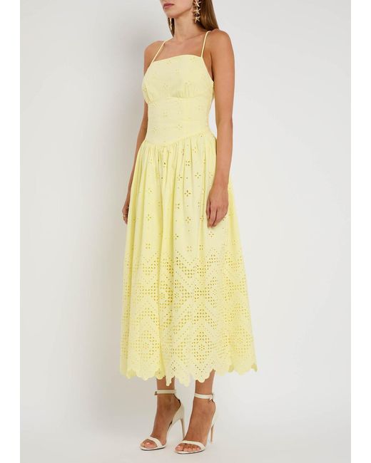 Self-Portrait Yellow Broderie Anglaise Cotton Midi Dress