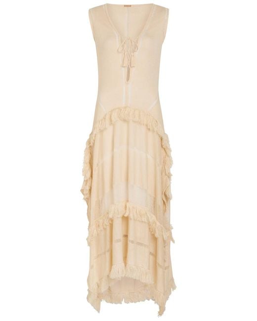 Caravana Natural Ladder Effect Fine-Knit Linen-Blend Maxi Dress