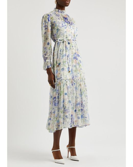 Zimmermann Blue Natura Floral-Print Georgette Midi Dress