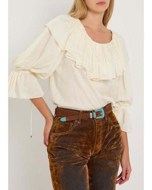 Silver Ostrich White Crazy Suede Belt