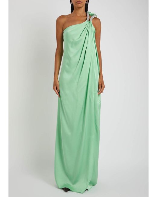 Stella McCartney Green Crystal-Embellished One-Shoulder Satin Gown