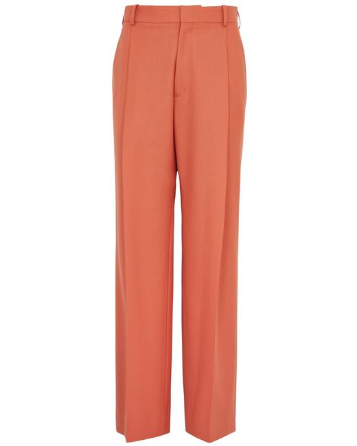 Victoria Beckham Orange Pleated Tapered Twill Trousers