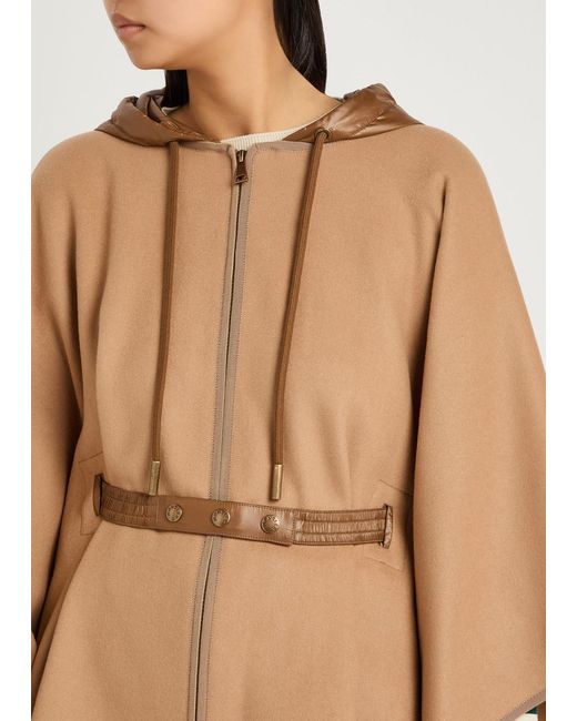 Moncler Natural Hooded Belted Wool-Blend Cape Coat