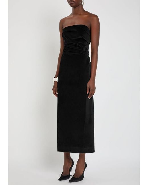 TOVE Black Sabella Draped Velvet Midi Dress