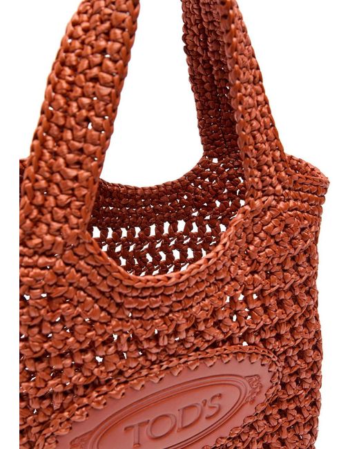 Tod's Red Manici Mini Raffia Top Handle Bag