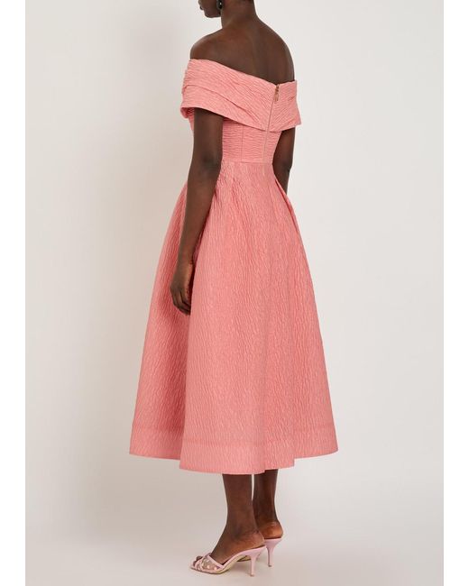 Rebecca Vallance Pink Adalyn Off-The-Shoulder Cloqué Midi Dress