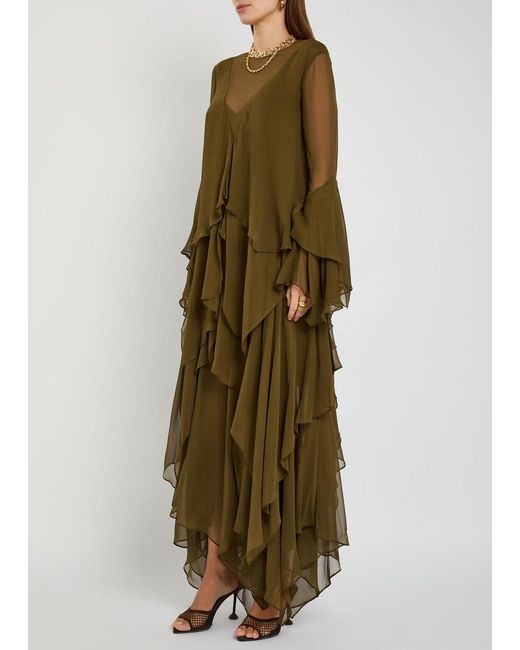 Zimmermann Green Memento Tiered Silk-Chiffon Maxi Dress
