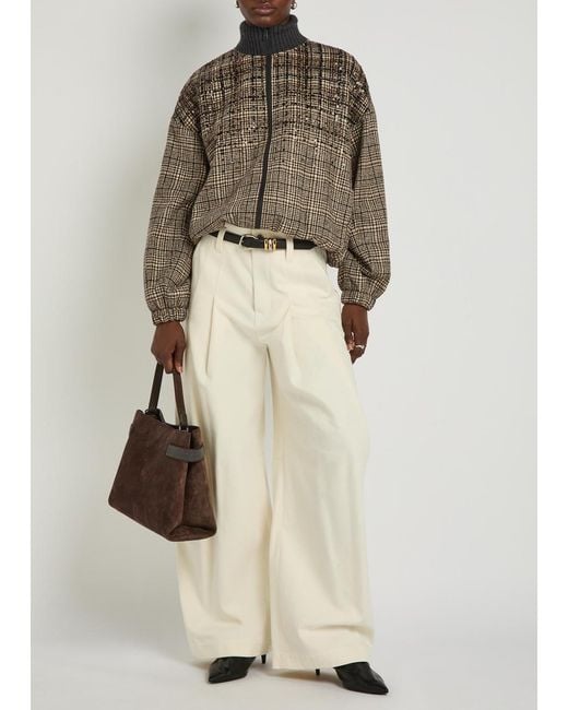 Brunello Cucinelli Brown Padded Houndstooth Alpaca-Blend Bomber Jacket