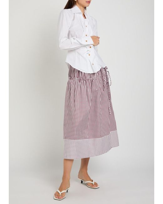 LIBEROWE Red Eve Checked Cotton Midi Skirt