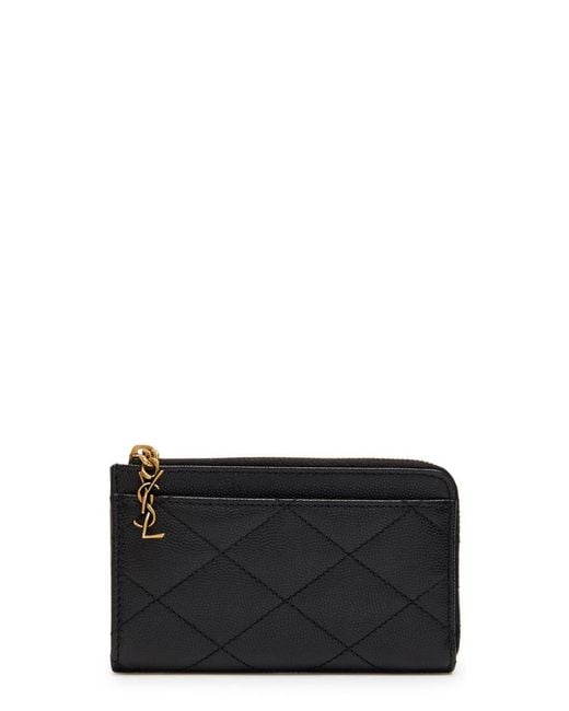 Saint Laurent Black Quilted Pebbled Leather Card Holder