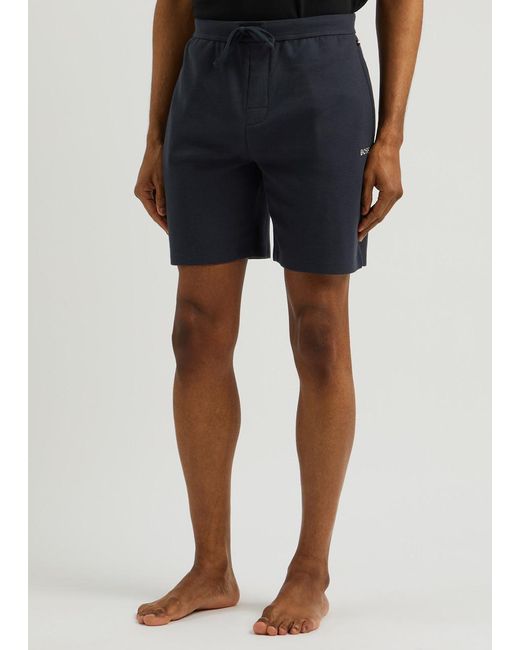 Boss Blue Logo Waffle-Knit Cotton-Blend Shorts for men