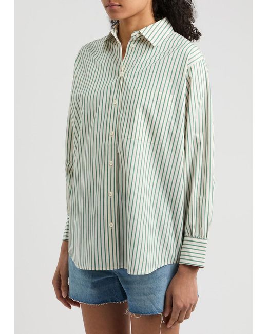 FRAME Green Oversized Striped Cotton Poplin Shirt