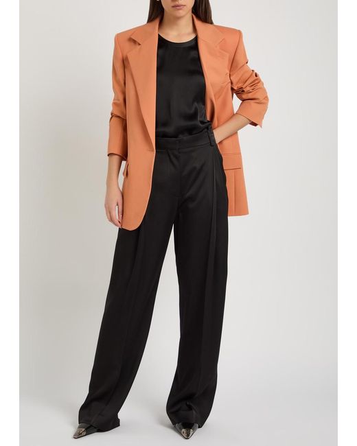 Stella McCartney Black Pleated Straight-Leg Satin Trousers