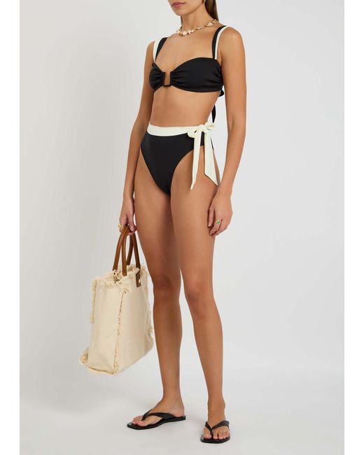 Away That Day Black Lido Undici High Waist Scoop Neck Designer Bikini, Ivory, S
