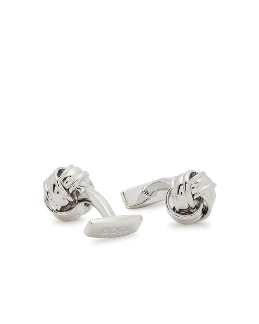 Boss White Knotted Cufflinks for men