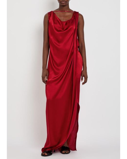 Maison Margiela Red Draped Satin Maxi Dress