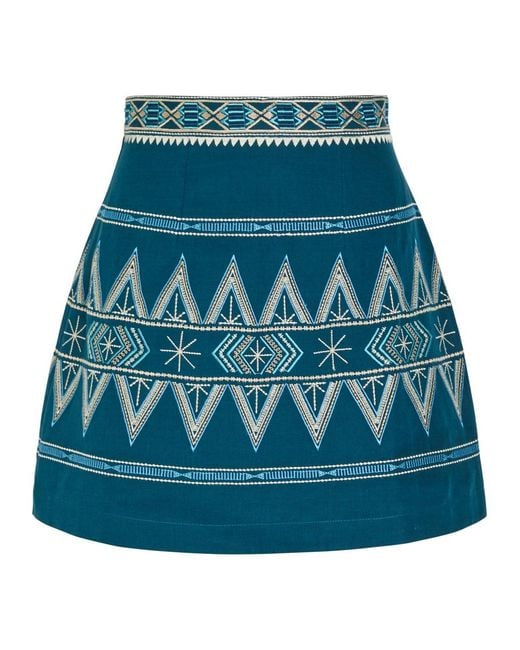 Emporio Sirenuse Blue Giuliana Embroidered Linen-Blend Mini Skirt