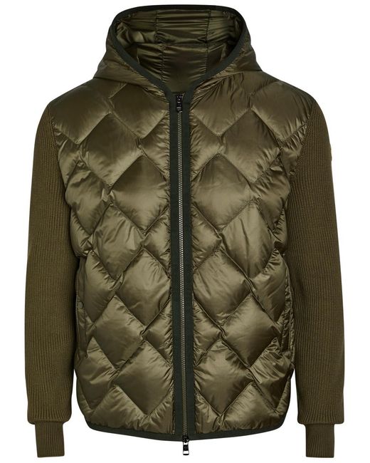 Moncler Green Hooded Quilted Shell And Cotton-Blend Cardigan for men