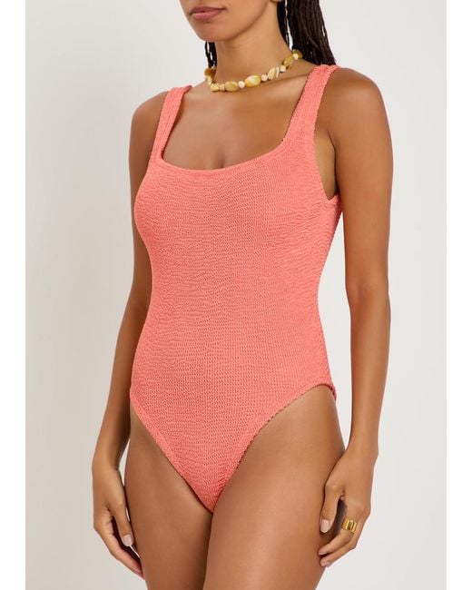 Hunza G Pink Square-Neck Crinkle Swimsuit