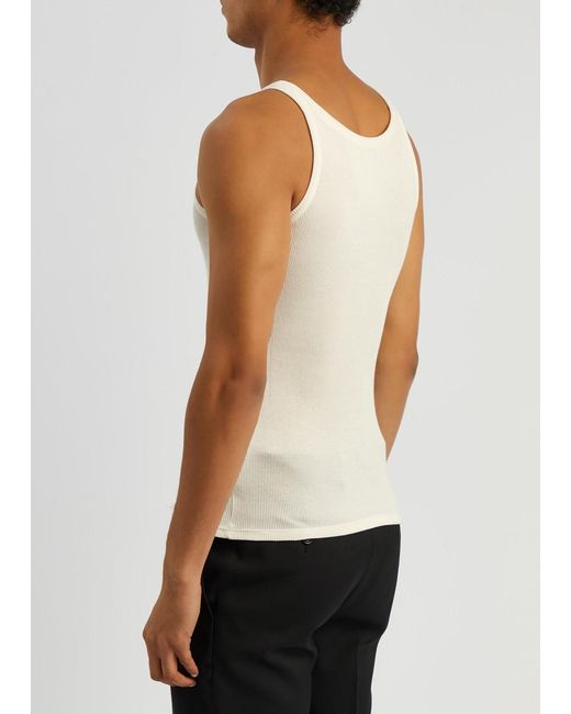 Saint Laurent White Logo-embroidered Ribbed Cotton Tank for men