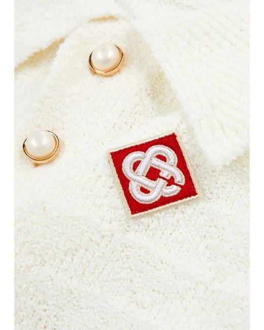 Casablancabrand White Bouclé-knit Cotton-blend Polo Shirt for men