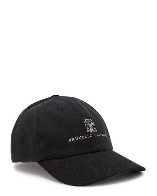 Brunello Cucinelli Black Logo-Embroidered Cotton Cap for men