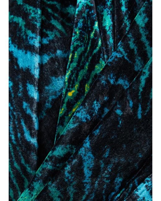 Diane von Furstenberg Green Jareth Printed Velvet Maxi Wrap Dress