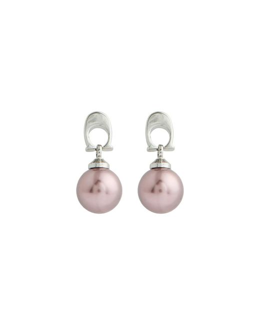 COACH White Logo Faux Pearl Drop Earrings
