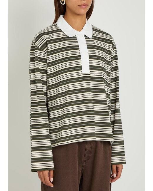 Rag & Bone Green Kelly Striped Cotton Polo Top