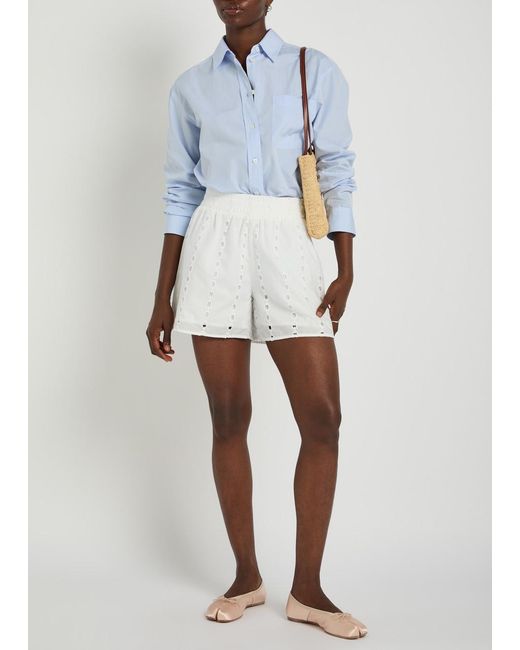 Anine Bing White Kam Embroidered Cotton Shorts