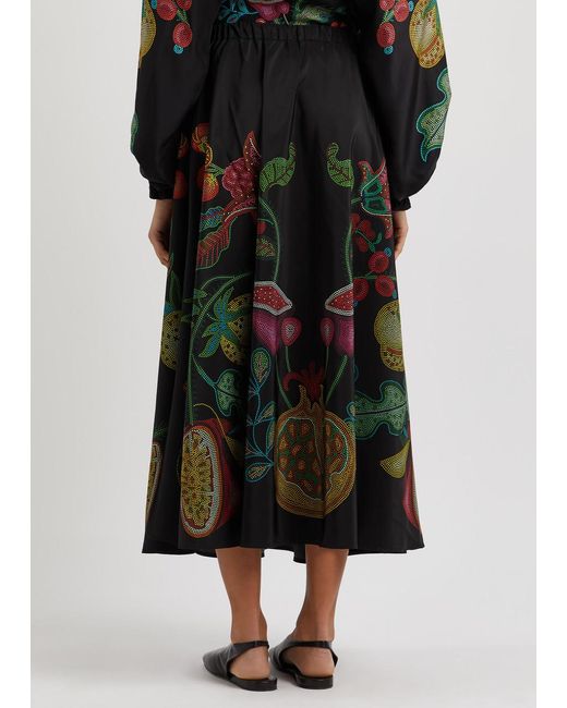 LaDoubleJ Black Floral-print Faille Midi Skirt