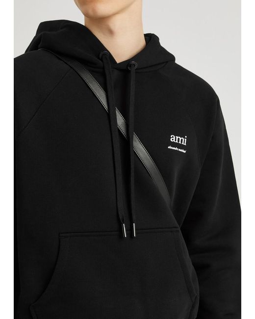 AMI Black Logo Hooded Stretch-Cotton Sweatshirt for men