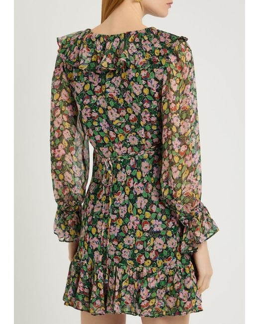 Rixo Black Shalyn Floral Chiffon Mini Dress