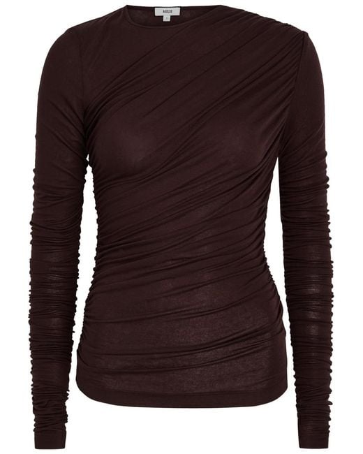 Agolde Brown Tania Ruched Stretch-Jersey Top