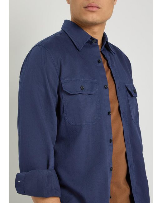 Tom Ford Blue Cotton And Linen-Blend Shirt for men