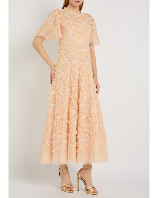 Needle & Thread Natural Carmen Ruffled Tulle Gown