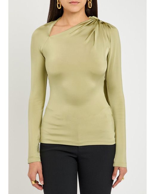 Victoria Beckham Yellow Gathered Stretch-Jersey Top