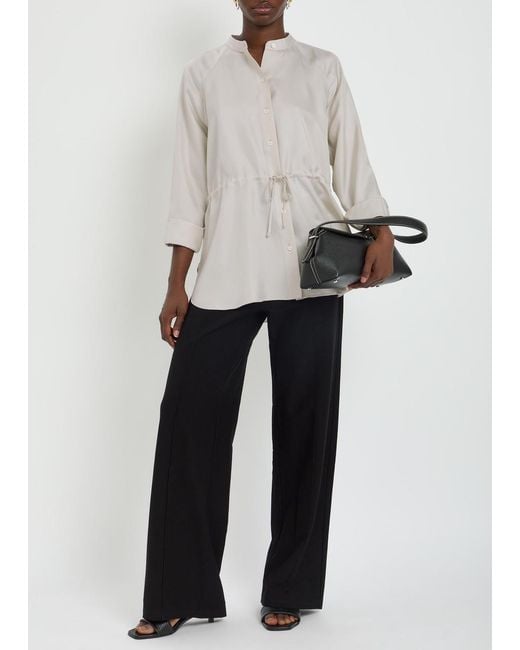 Eileen Fisher Gray Mandarin-Collar Silk Shirt