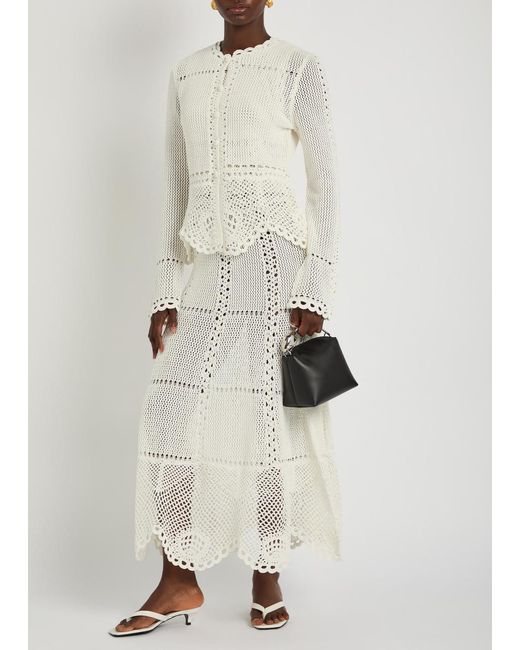Erdem White Scalloped Crochet Cotton Cardigan