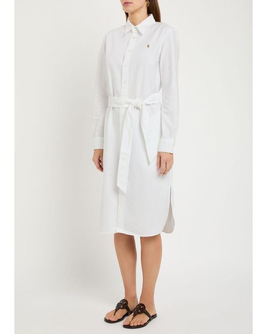Polo Ralph Lauren White Belted Cotton Midi Shirt Dress