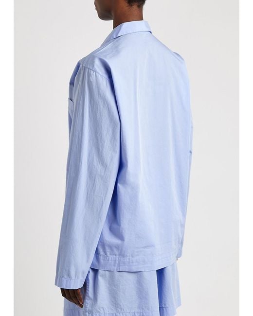 Tekla Blue Striped Poplin Pyjama Top