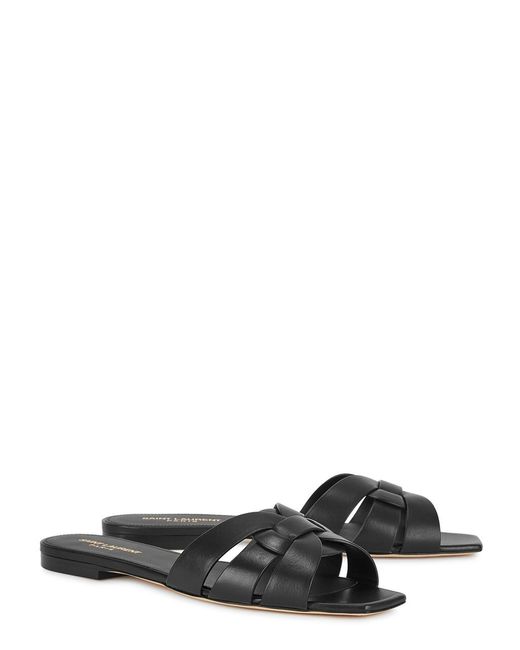 Saint Laurent Black Tribute Leather Sliders