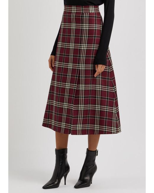 Emilia Wickstead Red Tora Tartan Wool-blend Midi Skirt