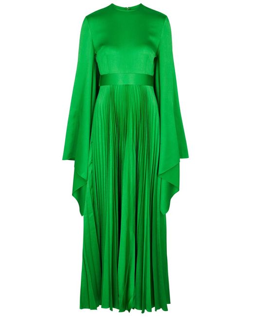 Solace London Green London Sage Pleated Hammered Satin Maxi Dress
